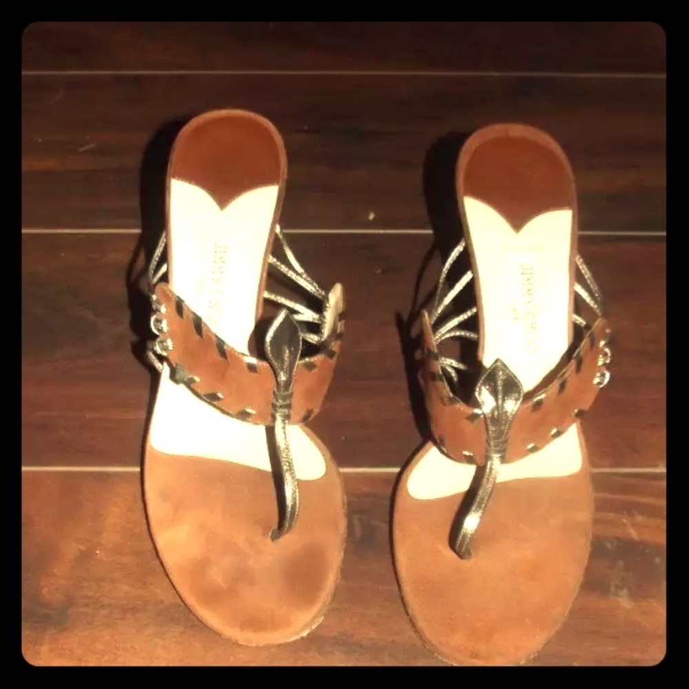 JimmyChoo coffee suede bronzemetallic nappa sandal